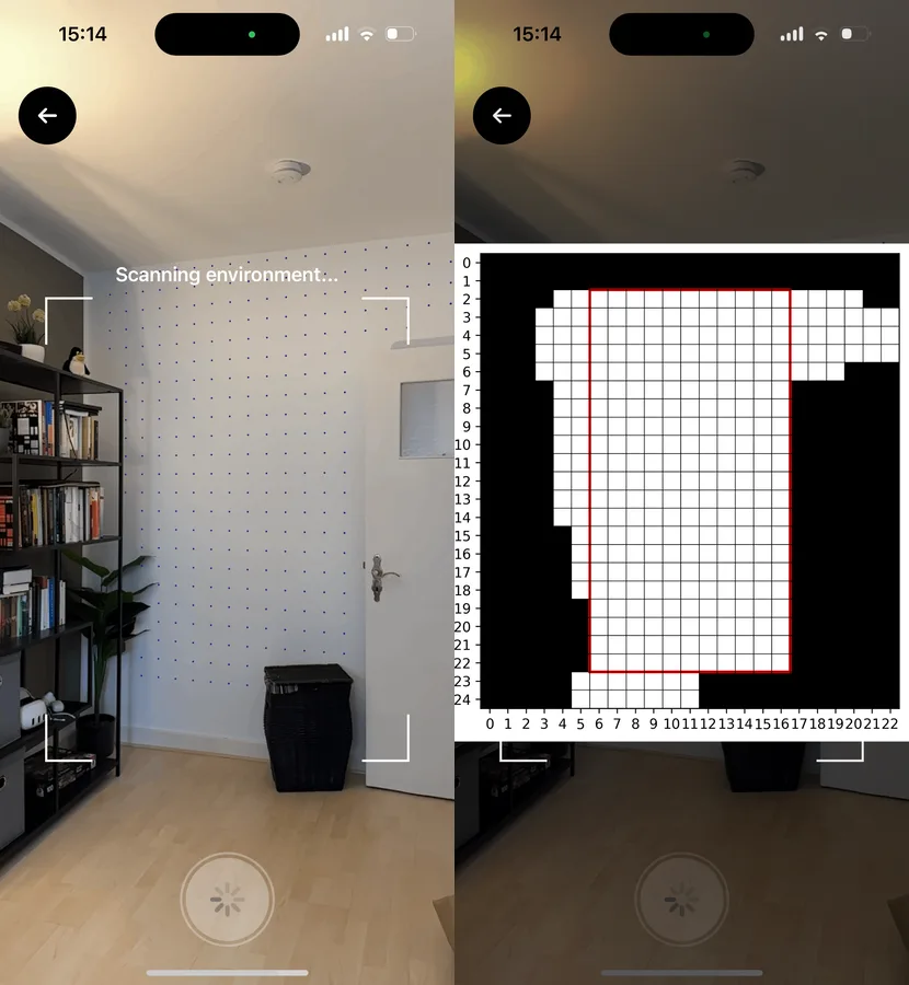 Raycast view next to maximal rectangle matrix